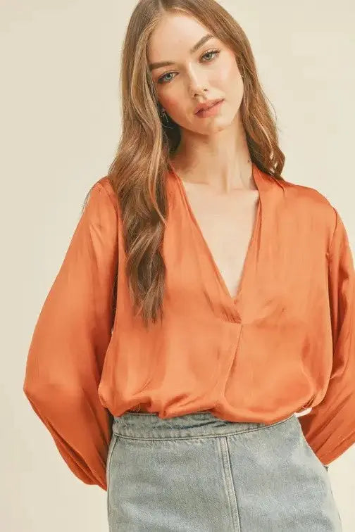 The Tiny Details Clay Woven Satin Blouse