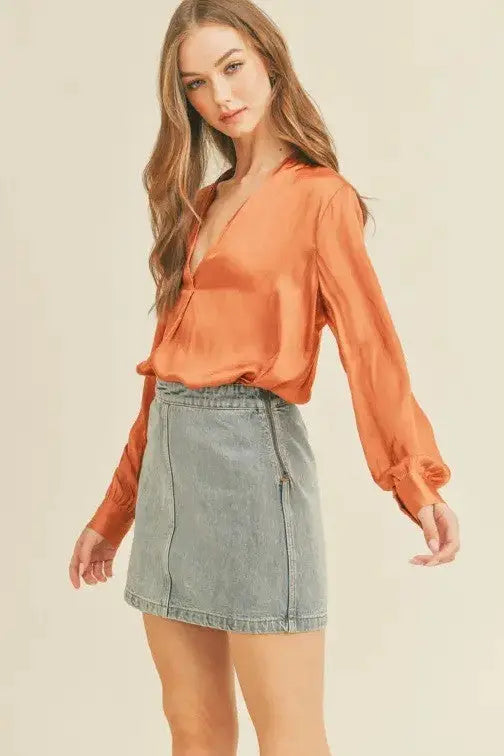 The Tiny Details Clay Woven Satin Blouse