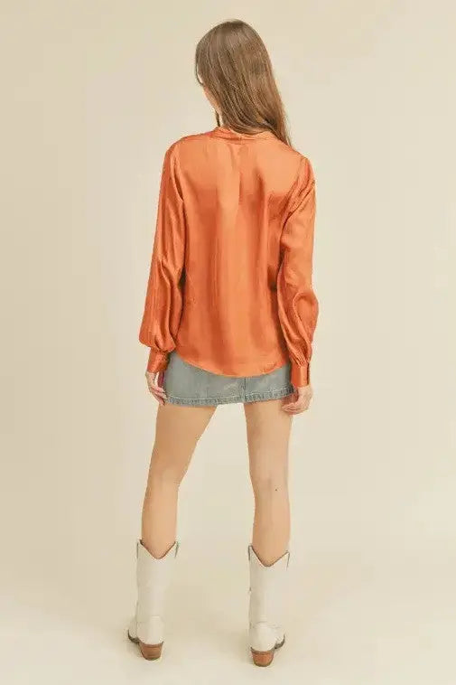 The Tiny Details Clay Woven Satin Blouse