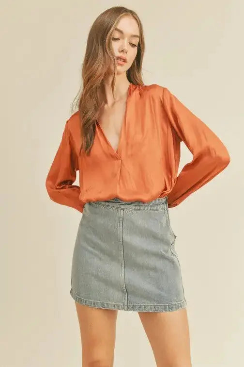 The Tiny Details Clay Woven Satin Blouse