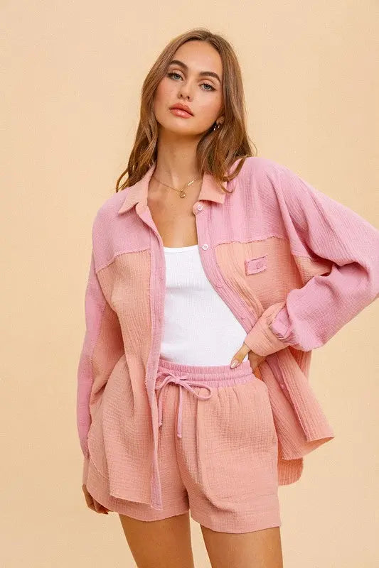 The Tiny Details Cotton Gauze Colorblock Oversized Shirt