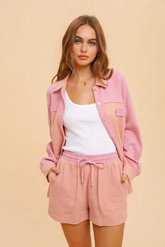 The Tiny Details Cotton Gauze Colorblock Shorts