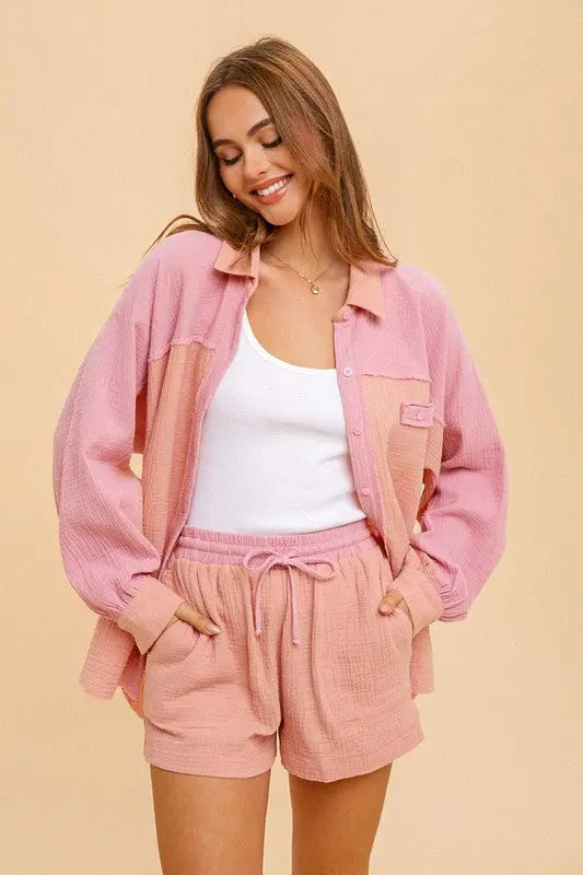 The Tiny Details Cotton Gauze Colorblock Shorts