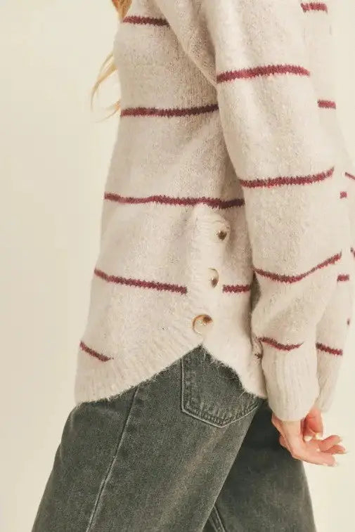 The Tiny Details Cozy Striped Sweater with Button Detail