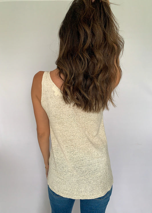 The Tiny Details Cream Solid Knit Tank Top