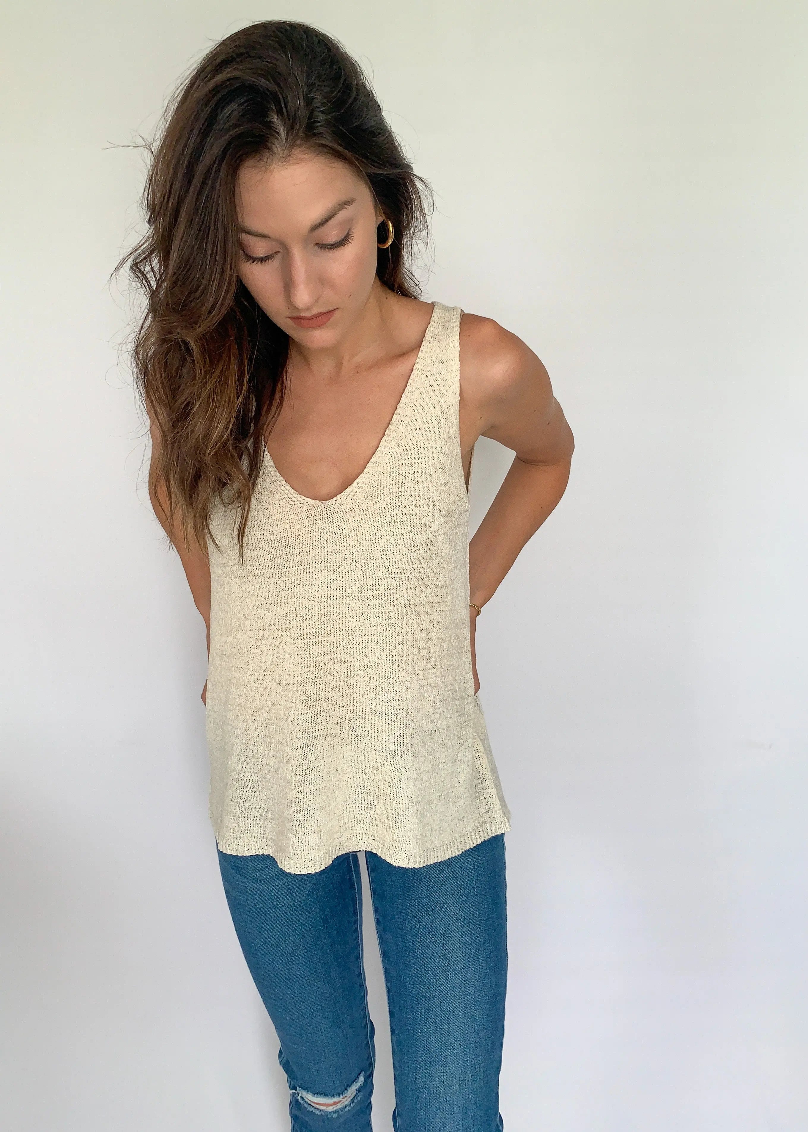The Tiny Details Cream Solid Knit Tank Top