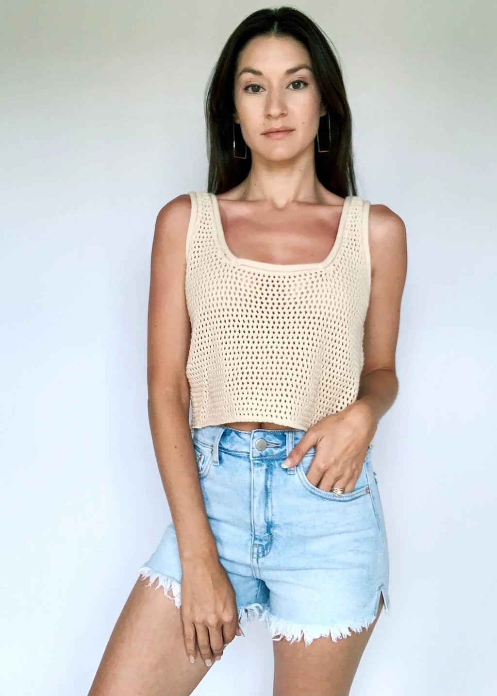 The Tiny Details Cropped Beige Knit Tank