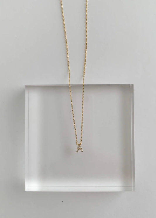 The Tiny Details Crystal Initial Pendant Gold Necklace
