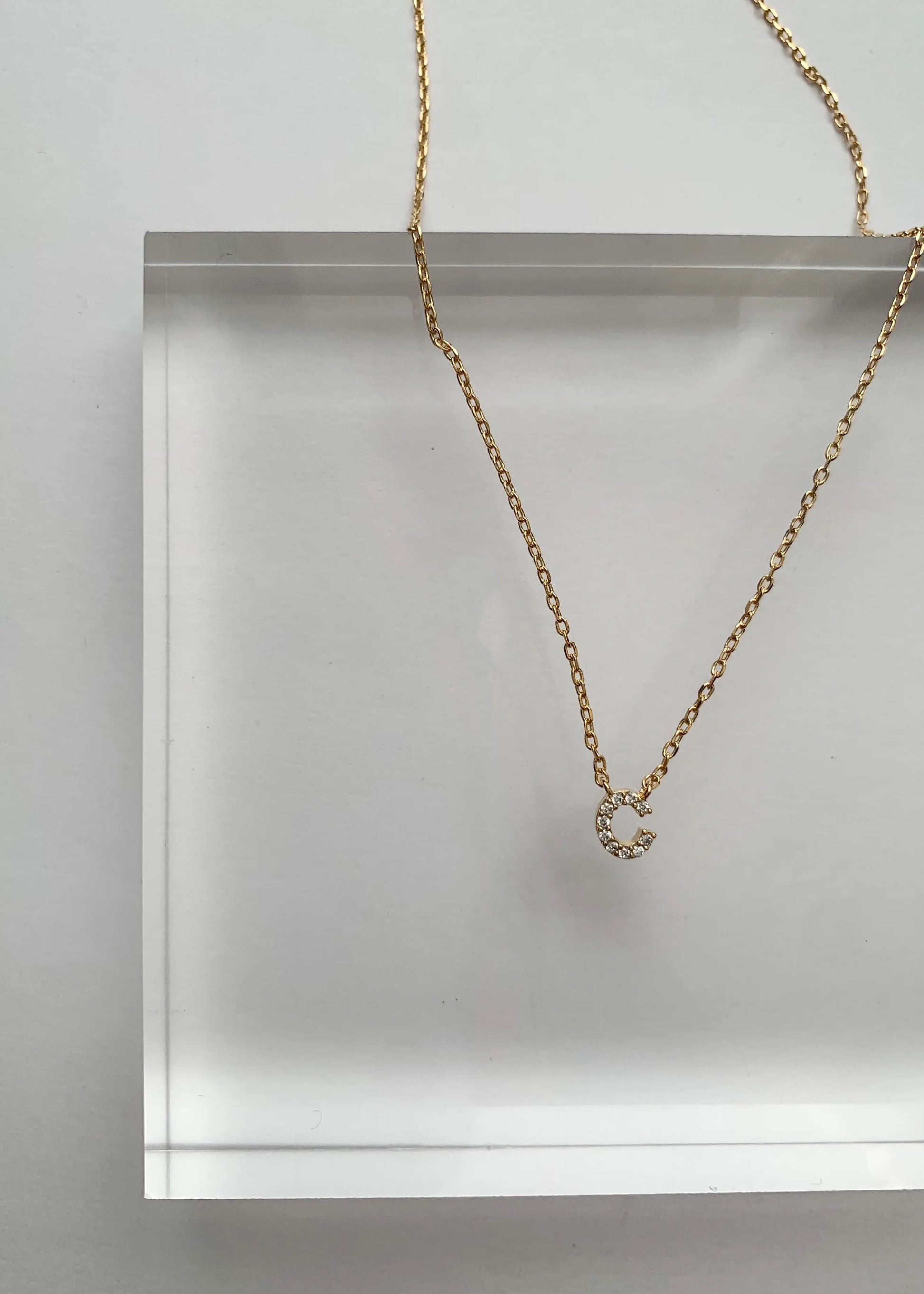 The Tiny Details Crystal Initial Pendant Gold Necklace