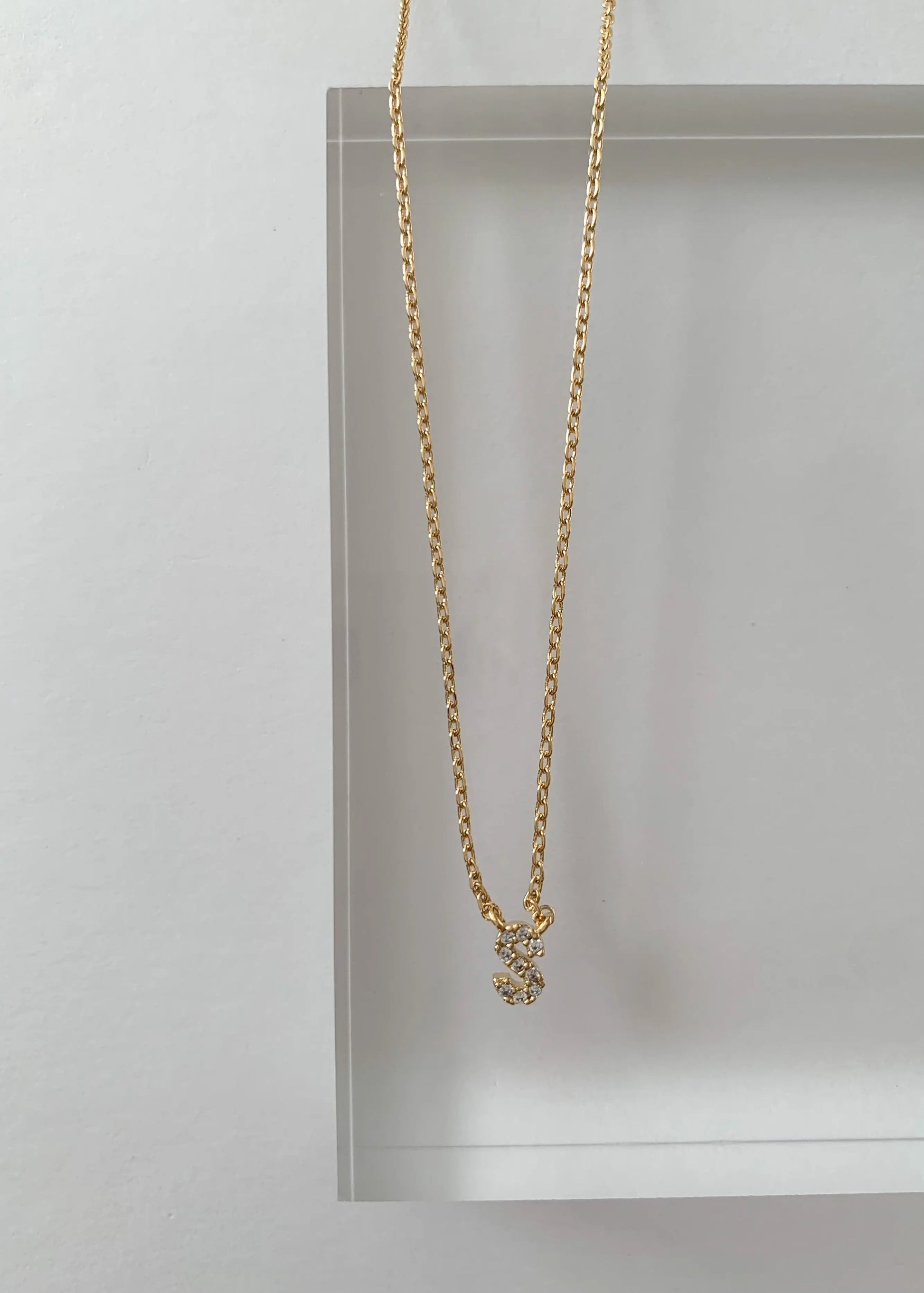 The Tiny Details Crystal Initial Pendant Gold Necklace