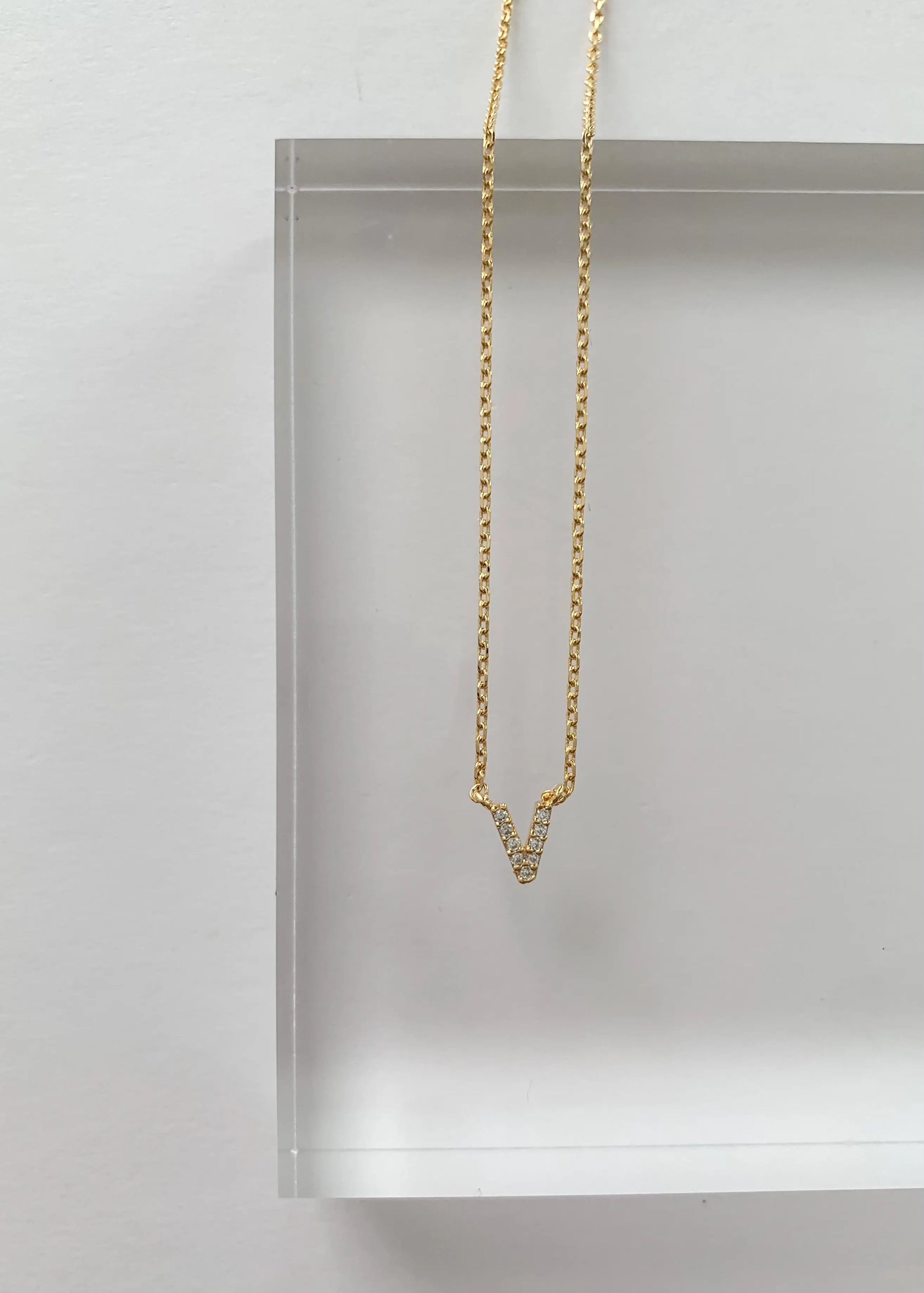 The Tiny Details Crystal Initial Pendant Gold Necklace