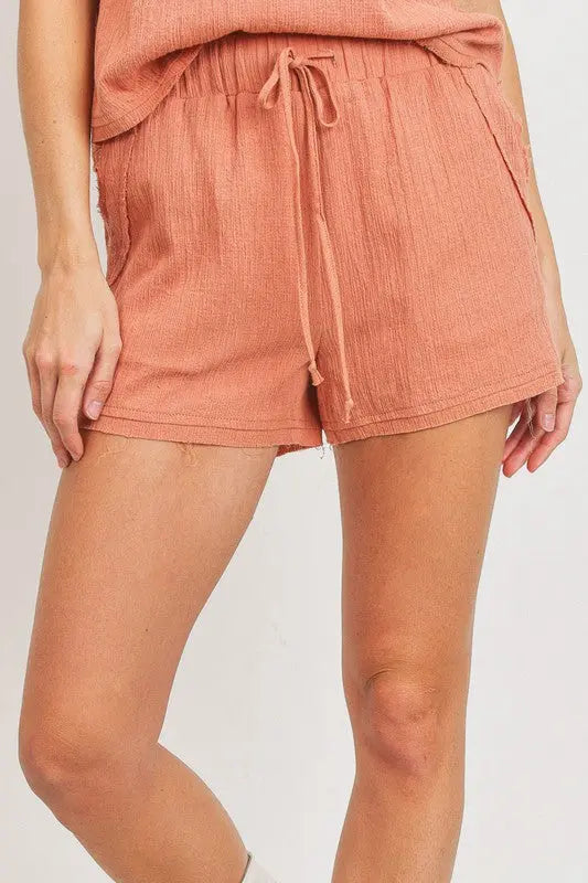 The Tiny Details Drawstring Two-Sided Pocket Clay Shorts