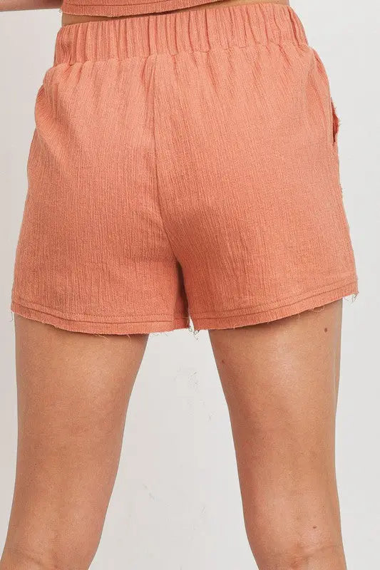 The Tiny Details Drawstring Two-Sided Pocket Clay Shorts
