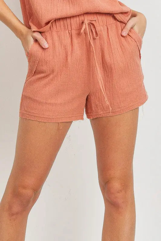 The Tiny Details Drawstring Two-Sided Pocket Clay Shorts