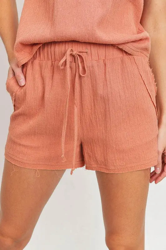 The Tiny Details Drawstring Two-Sided Pocket Clay Shorts