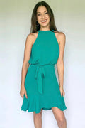 The Tiny Details Emerald Tied Halter Neck Dress with Flounce Hem *Size Medium*