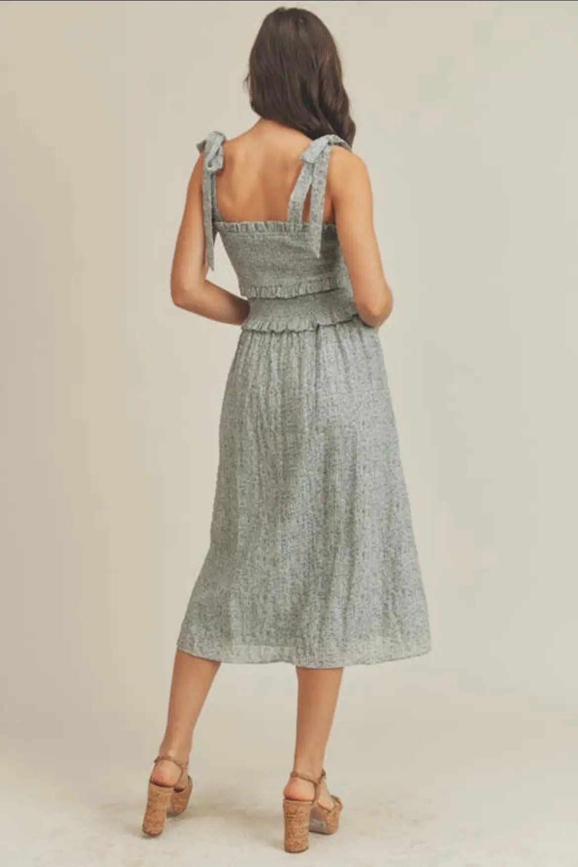The Tiny Details Floral Printed Sage Smocked Midi Dress
