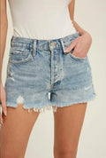 The Tiny Details Frayed Hem Distressed Denim Shorts