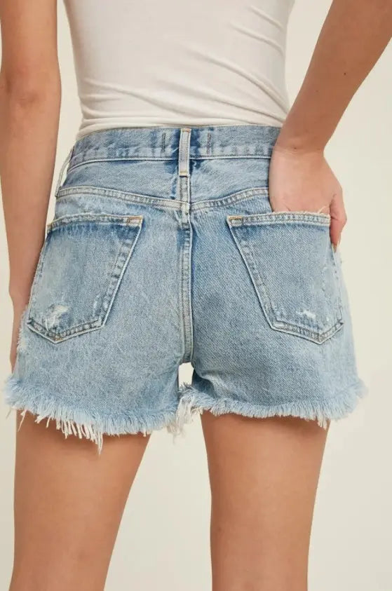 The Tiny Details Frayed Hem Distressed Denim Shorts
