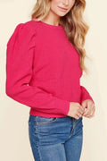 The Tiny Details Fuchsia Draped Power Shoulder Sweater