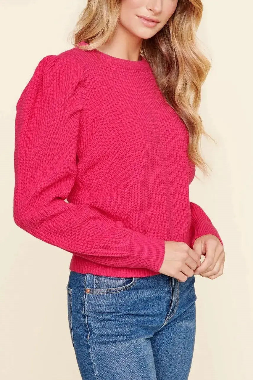 The Tiny Details Fuchsia Draped Power Shoulder Sweater