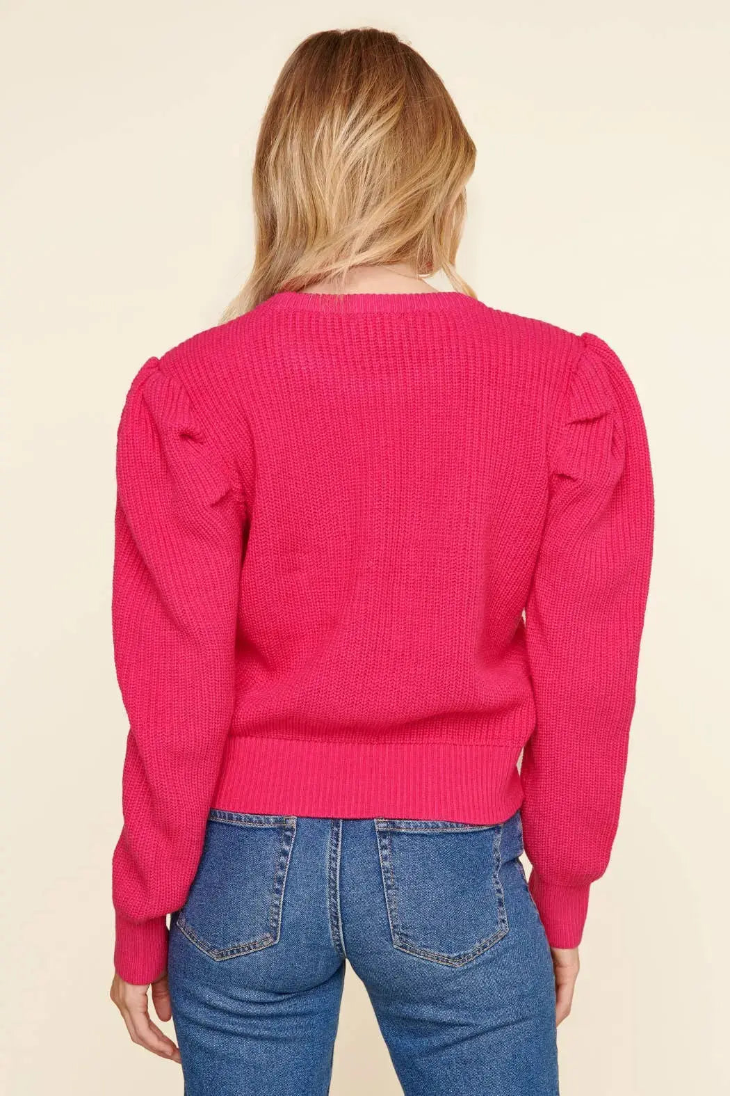 The Tiny Details Fuchsia Draped Power Shoulder Sweater