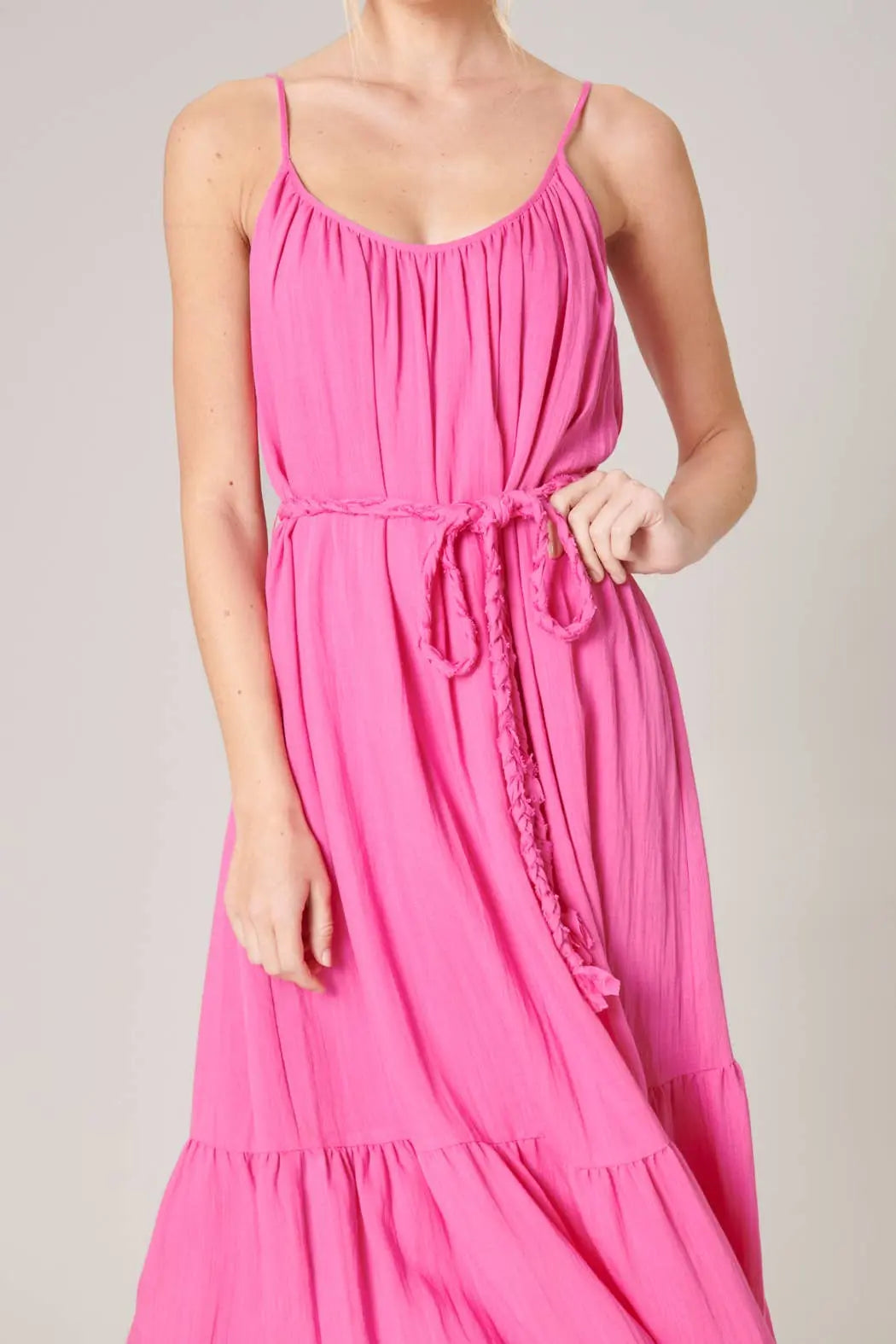The Tiny Details Fuchsia Sun Beam Braid Belt Midi Dress