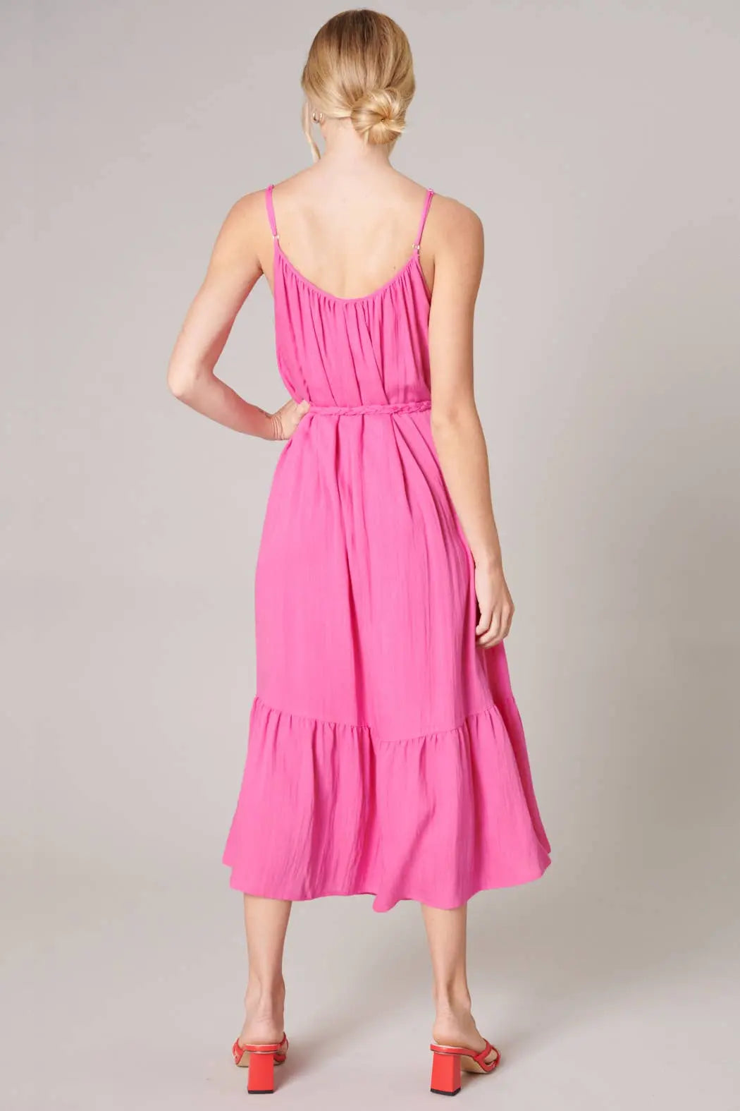 The Tiny Details Fuchsia Sun Beam Braid Belt Midi Dress