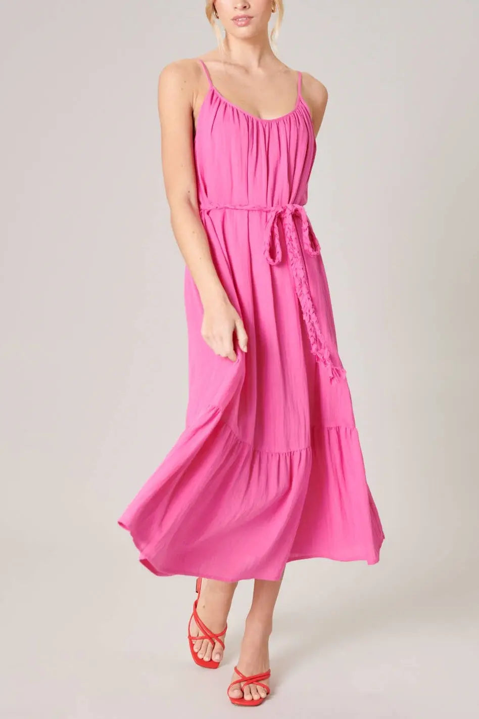 The Tiny Details Fuchsia Sun Beam Braid Belt Midi Dress
