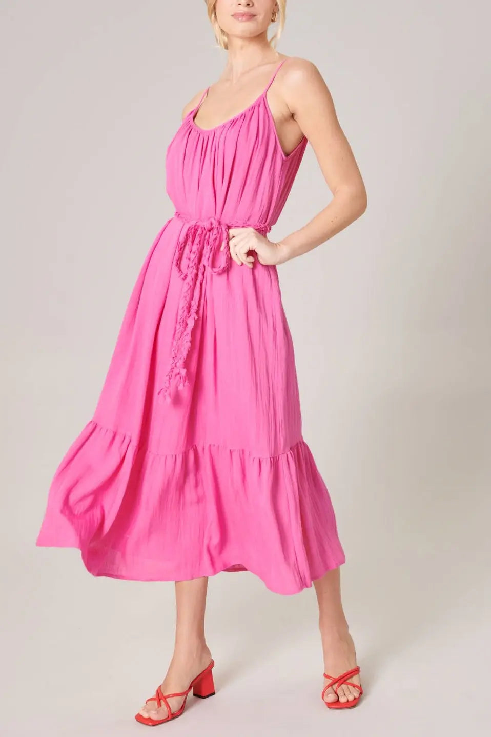 The Tiny Details Fuchsia Sun Beam Braid Belt Midi Dress