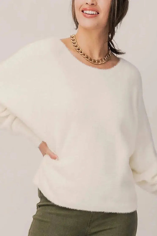 The Tiny Details Fuzzy Whip Cream Knit Dolman Sweater