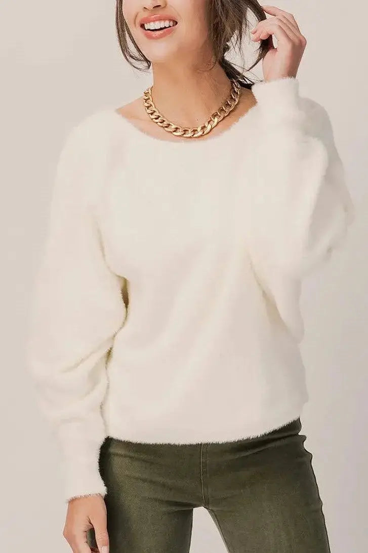 The Tiny Details Fuzzy Whip Cream Knit Dolman Sweater