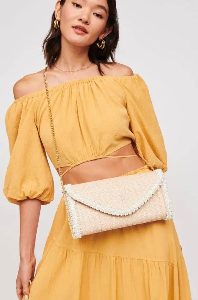 The Tiny Details Gloria Natural Beaded Crossbody Bag