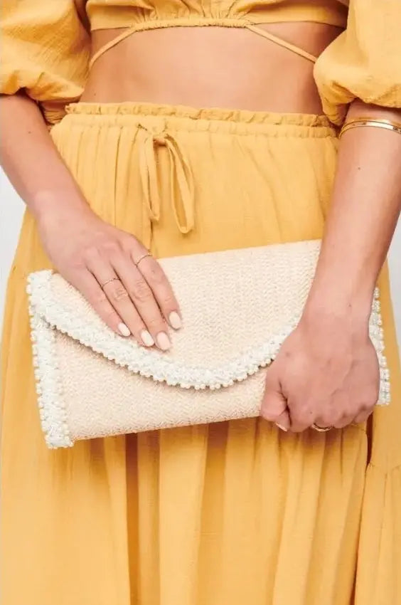 The Tiny Details Gloria Natural Beaded Crossbody Bag