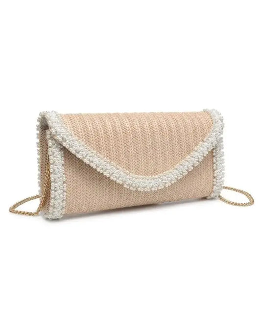 The Tiny Details Gloria Natural Beaded Crossbody Bag