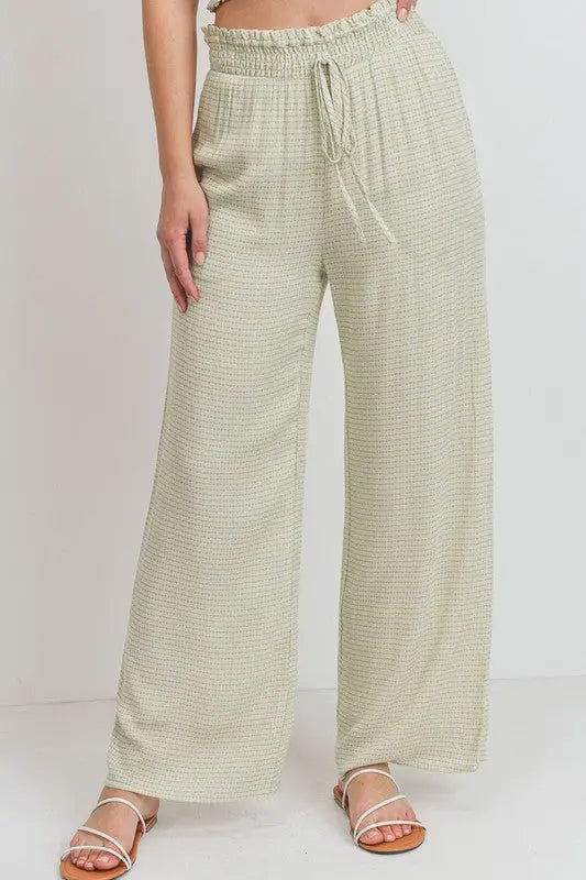 The Tiny Details Green Printed Drawstring Frill Waistband Long Pants