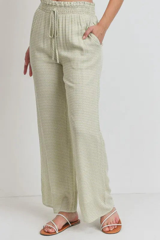 The Tiny Details Green Printed Drawstring Frill Waistband Long Pants