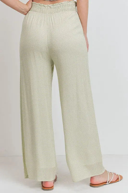 The Tiny Details Green Printed Drawstring Frill Waistband Long Pants