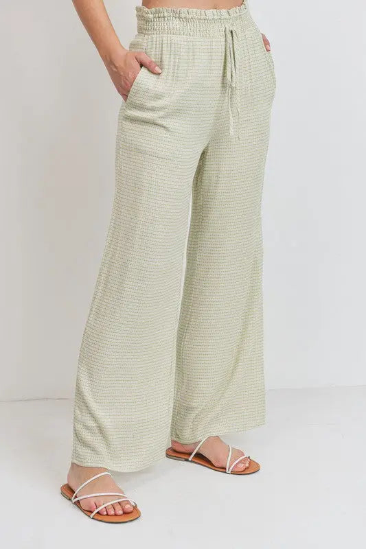 The Tiny Details Green Printed Drawstring Frill Waistband Long Pants