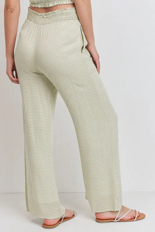 The Tiny Details Green Printed Drawstring Frill Waistband Long Pants