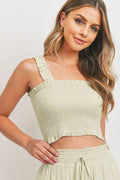 The Tiny Details Green Printed Frill Strap Smock Top