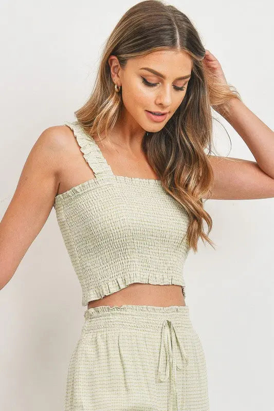 The Tiny Details Green Printed Frill Strap Smock Top