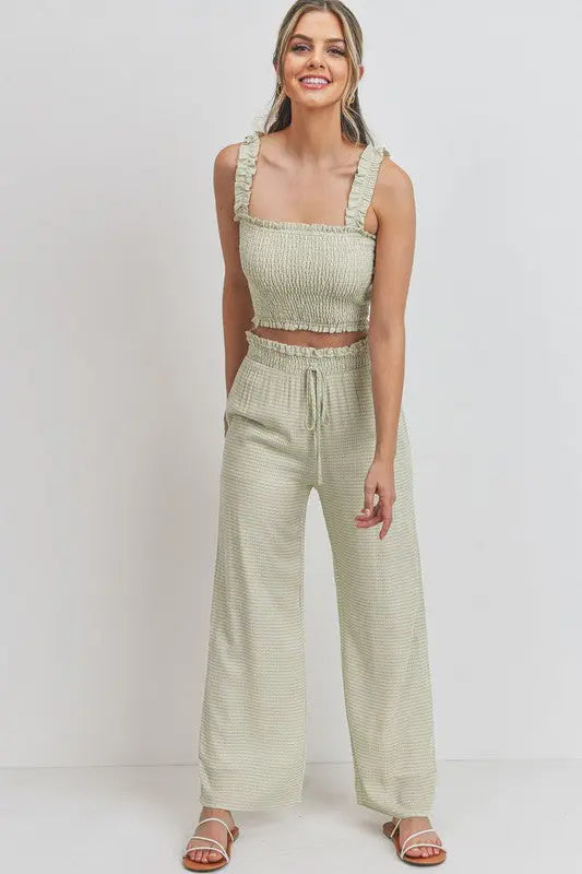 The Tiny Details Green Printed Frill Strap Smock Top