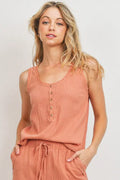 The Tiny Details Half Button Front Sleeveless Top