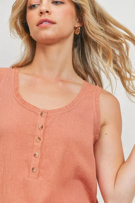 The Tiny Details Half Button Front Sleeveless Top