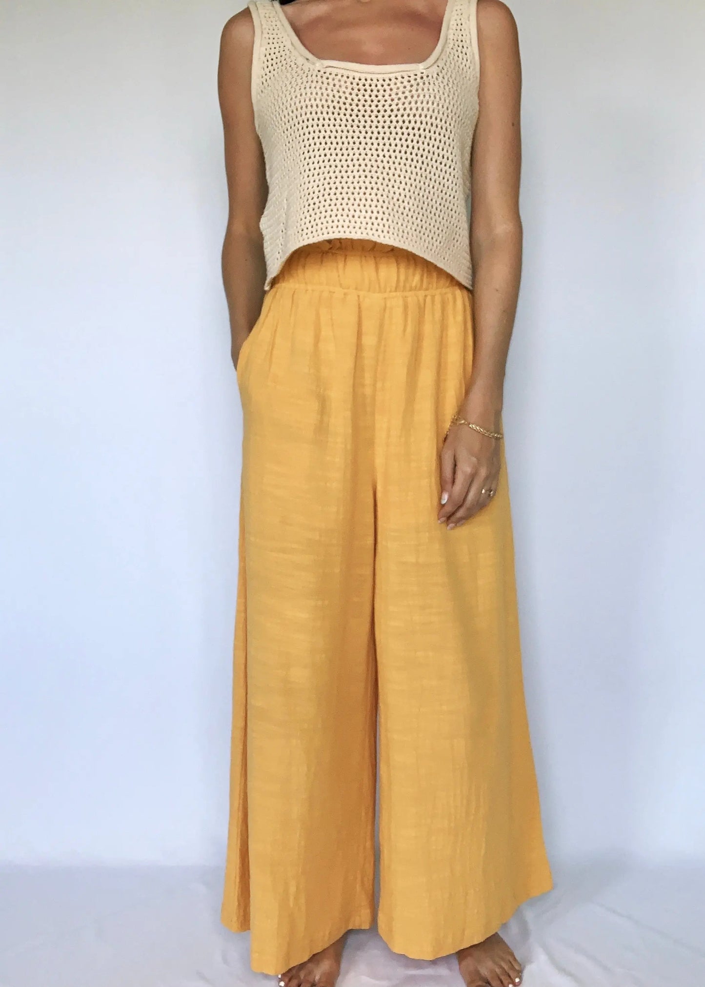 The Tiny Details High-Waist Yellow Wide Leg Pants