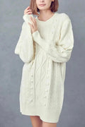 The Tiny Details Ivory Cable Knit Mini Sweater Dress