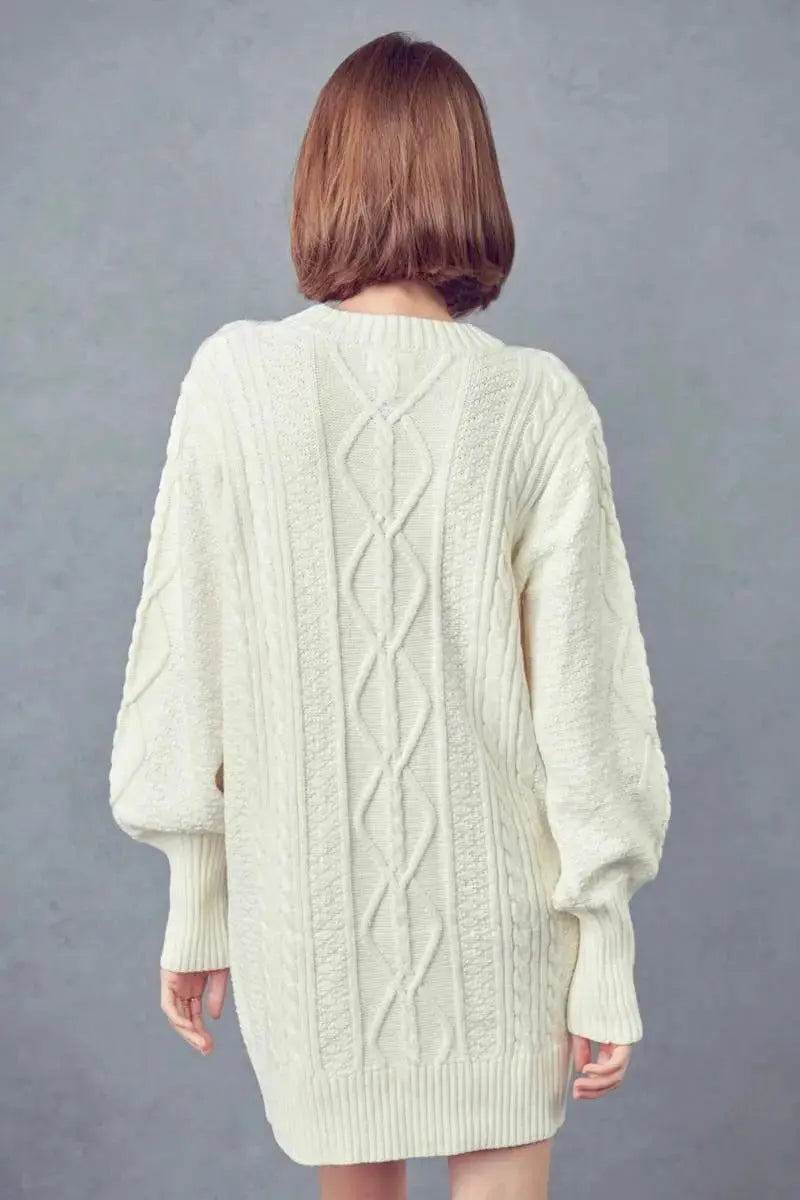 The Tiny Details Ivory Cable Knit Mini Sweater Dress
