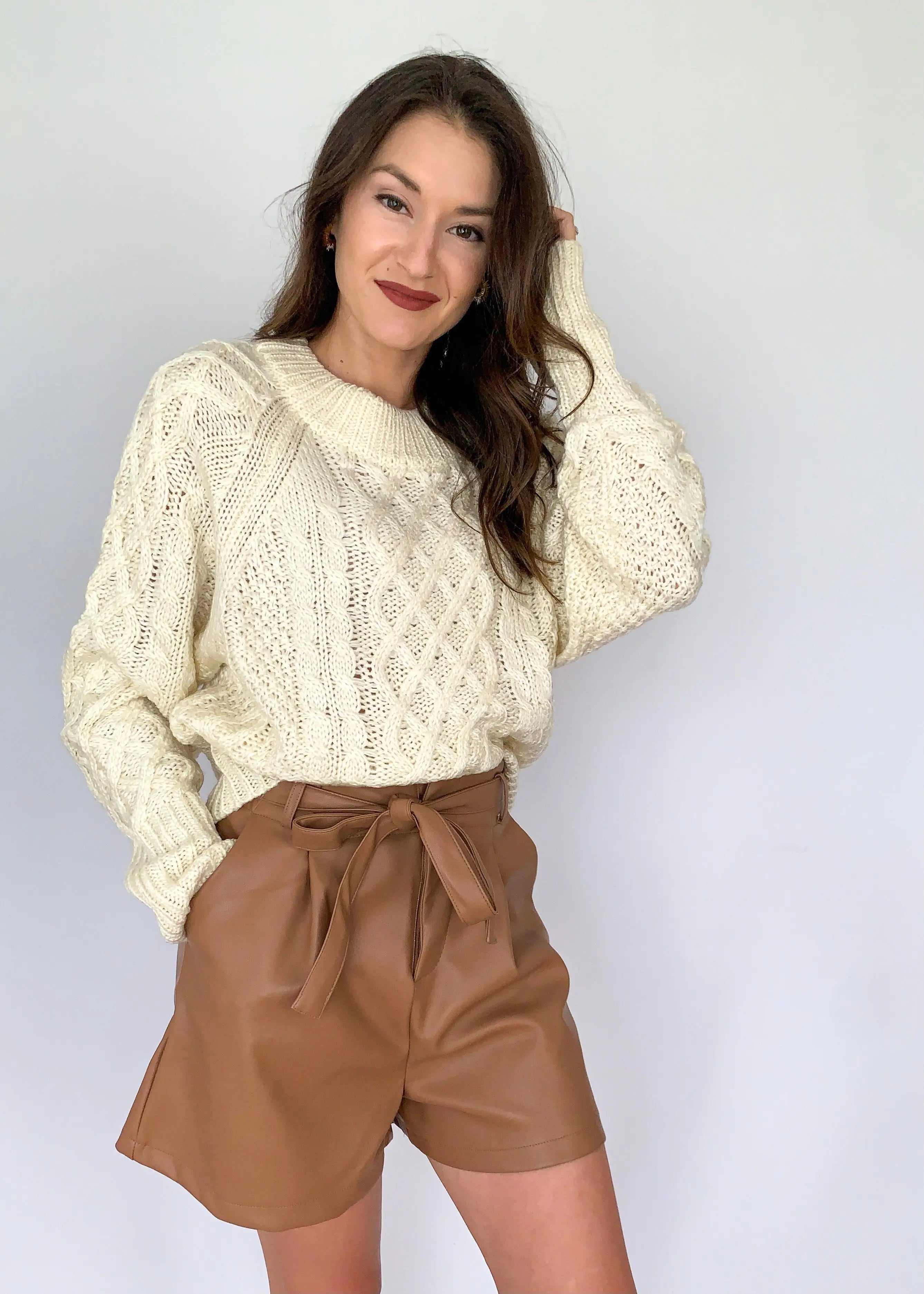 The Tiny Details Ivory Raglan Long Sleeve Cable Knit Sweater