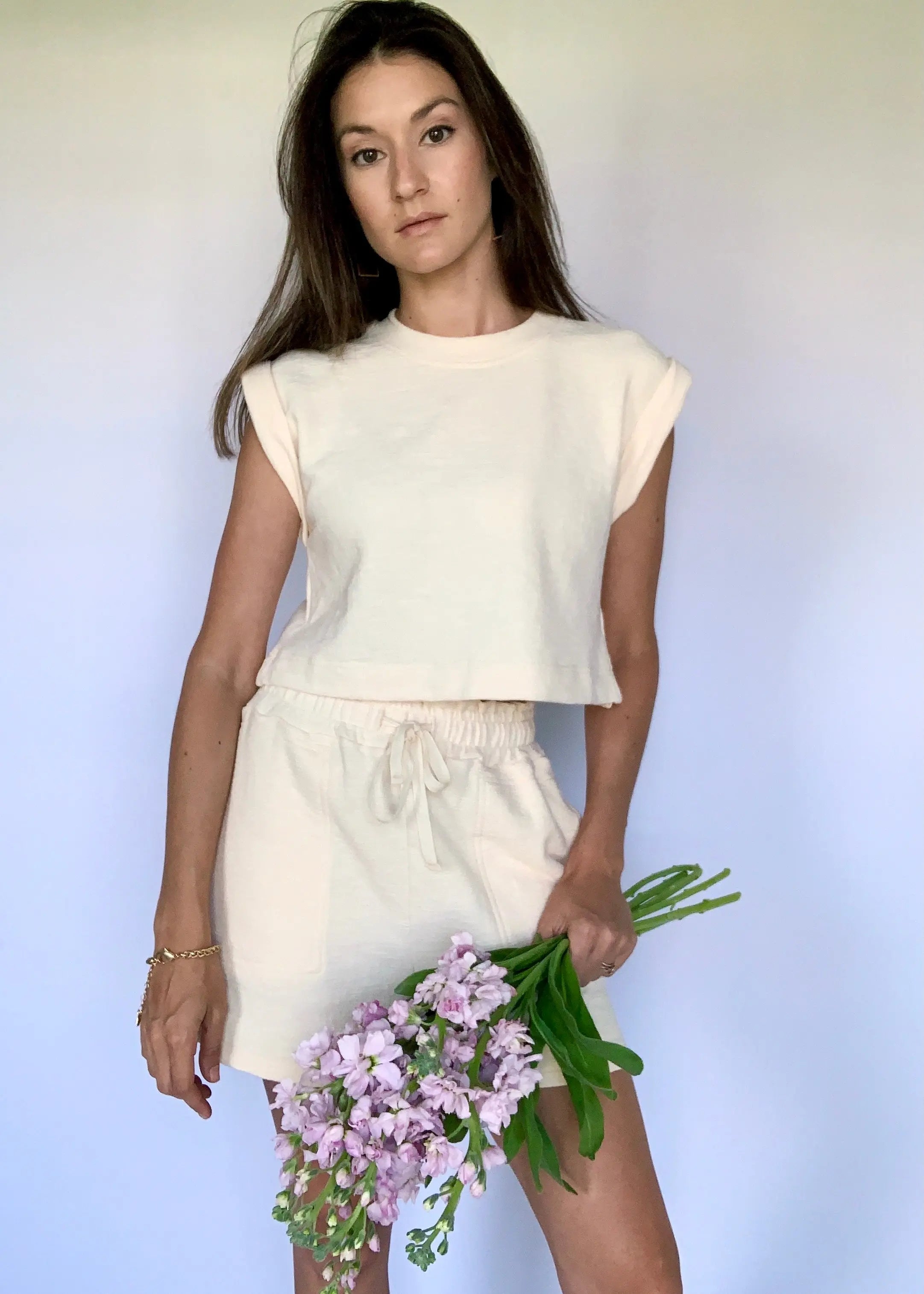 The Tiny Details Ivory Solid Textured Crop Top